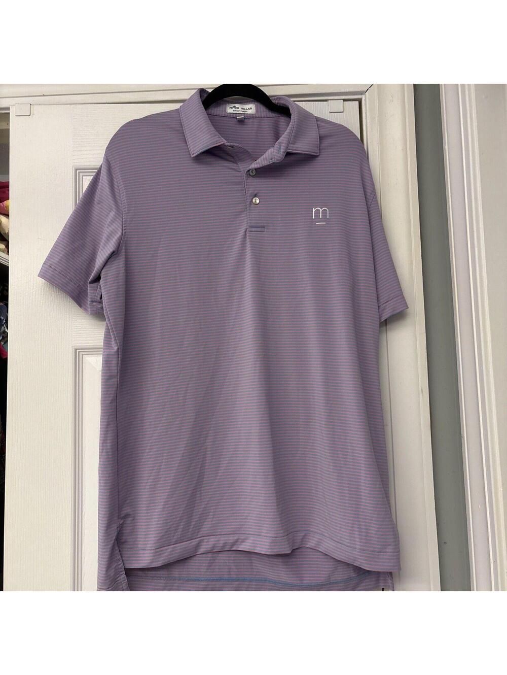 Peter Millar Summer Comfort Polo Shirt Pink & Blue Striped Short Sleeve Size M